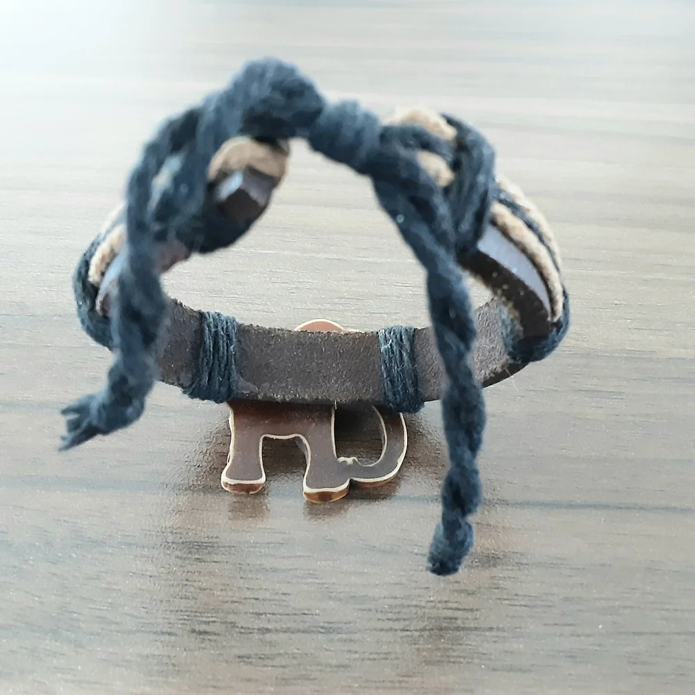 Elephant Bracelet, Leather and Cord,Unisex, Kids